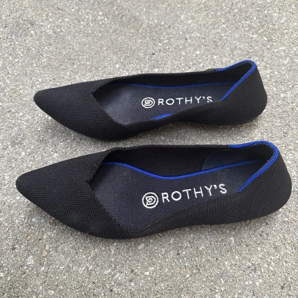 Rothy's The Point Women's Size 6.5 Black Knit Flat Ballet Shoes